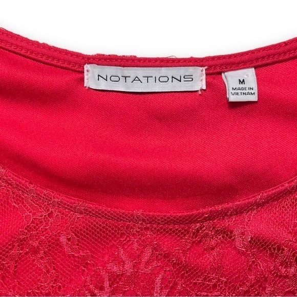 Notations Red Lace Layered Short Sleeve Shirt sz M - Picture 3 of 13